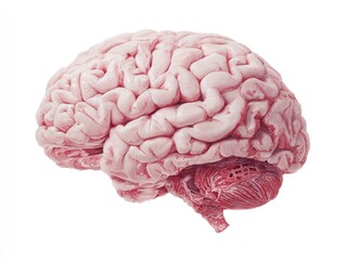Detailed view of a human brain against a white background
