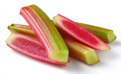 Close-up of cut, vibrant stalks; red, pink, and green segments. Focus on produce