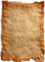 Aged, yellowed paper with rough edges and staining texture, isolated
