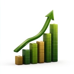 Green arrow trending upwards across column graph against a white background