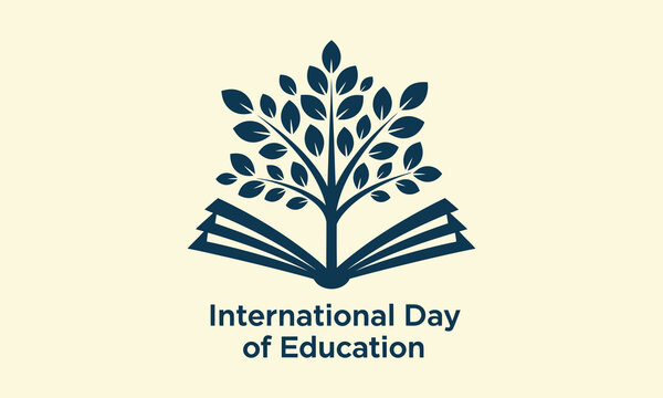 International day of education logo with tree and open book