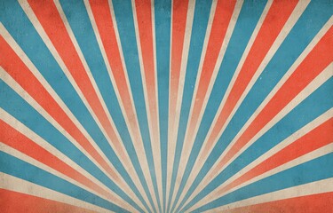 Retro burst pattern with faded red and blue rays on a textured background