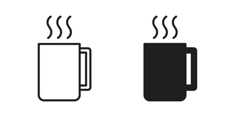 Hot coffee Mug icons. Outline and filled icons. Vector Graphic. EPS 10