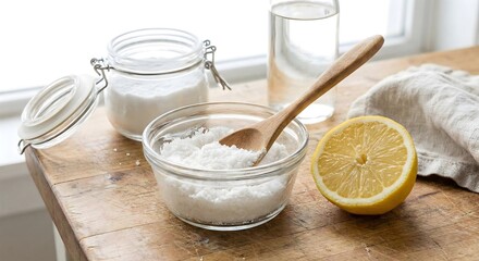 Lemon and baking soda natural cleaning paste in a glass bowl