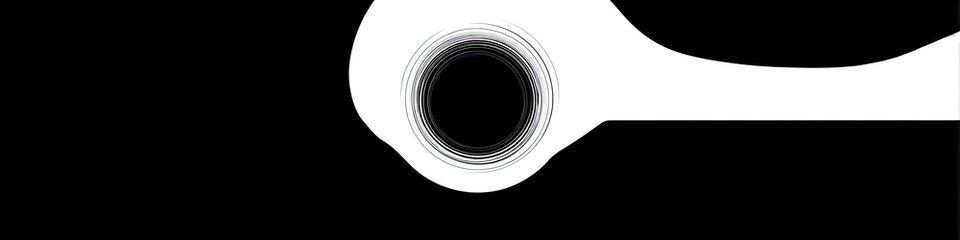 Abstract black circle with white gradient on connecting shape in dark space