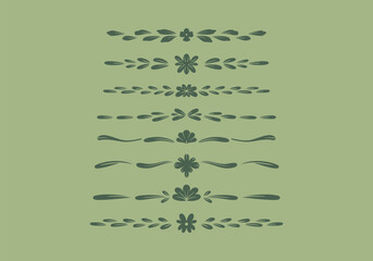 Green floral flower and leaves border divider design set