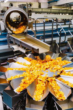 Factory production of paprika-flavored potato chips