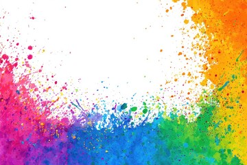 Rainbow color paint splashes and spatter art, white space