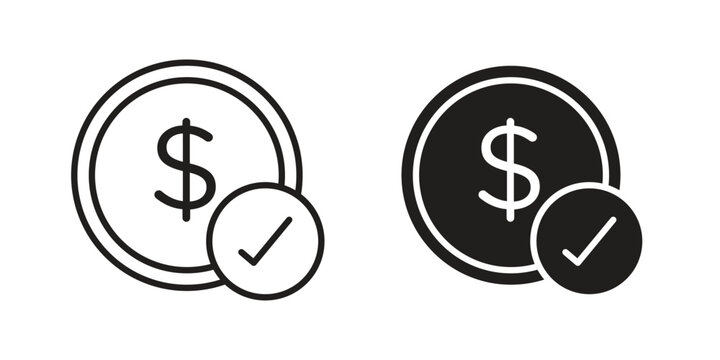 Money check icons. Outline and filled icons. Vector Graphic. EPS 10