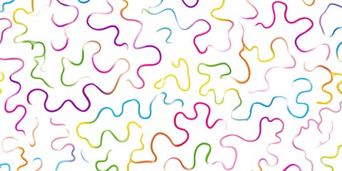 Colorful, curvy lines intertwine on white. Abstract, playful, vibrant