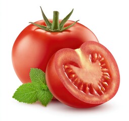 Ripe tomato, whole and sliced, with fresh mint