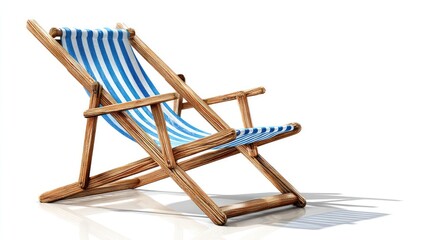 Striped blue beach chair isolated on white with drop shadow