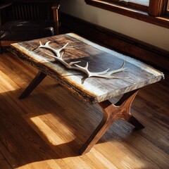 Modern coffee table with live edge slab