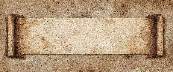 Aged paper scroll banner, brown edges, aged background, horizontal layout