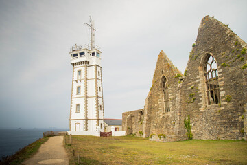 The semaphore and abbey ruins at St Matthew point, a headland located in the commune of Plougonvelin in Finistere, Brittany, France.