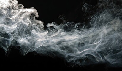 Swirling, dense white smoke billows against a stark black background