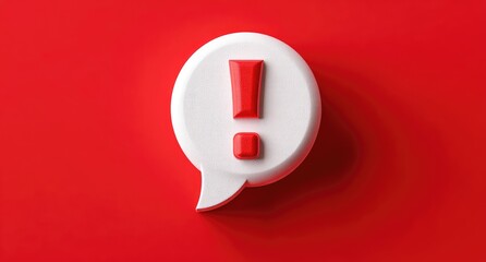 Red exclamation mark in a white speech bubble on a bold red background
