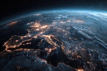 Earth from space, city lights across Europe