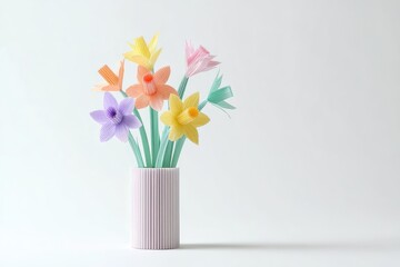 Pastel paper daffodils in ribbed vase