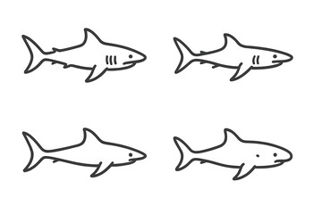 Obraz premium Ocean Hunters Icons. Line style icons of Ocean Hunters: swift form, dorsal hint, light fin sweep, narrow body curve, soft contour,