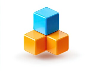 Obraz premium Three glossy cubes stacked one blue on two orange. Isolated on white