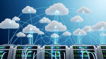 Cloud computing servers with data transfer connections and network storage