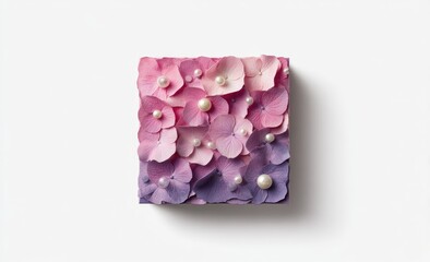 Pink and purple hydrangea box with pearls