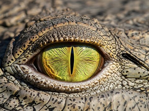 Macro Close up of Crocodile Eye with Green Iris. Generative Ai