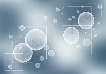 Fototapeta premium Delicate Floating Spheres and Squares on a Soft Blue Gradient Backdrop