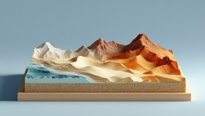 Landscape model ocean, dunes, mountain range