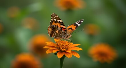 Obraz premium Butterfly on Orange Flower in Garden.