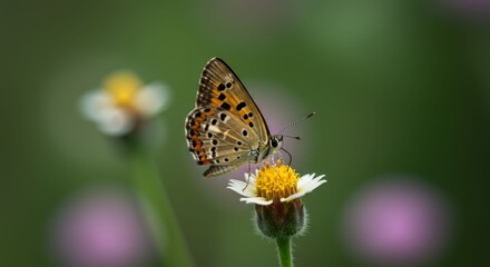 Obraz premium Butterfly on White Flower in Garden.