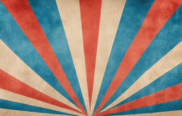 Retro sunburst pattern with red, white, and blue colors and aged texture