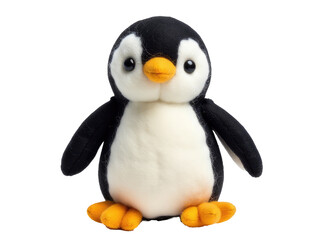 Fototapeta premium A stuffed penguin sitting on a white surface, great for use in educational or children's themed projects