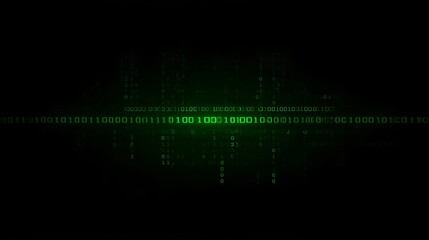 abstract depiction of binary code illuminating in vibrant green against a black background. This image showcases the intricate structure of digital data