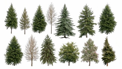 a collection of varied trees, showcasing the diversity of nature with various textures and shapes