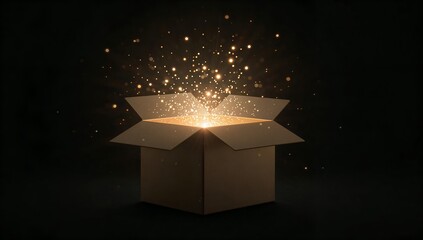 a glowing surprise bursts from an open box against a dark backdrop