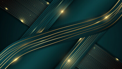 Dark green and gold line elegant abstract background
