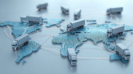 Global Network Logistics and Supply Chain Connections with Delivery Trucks