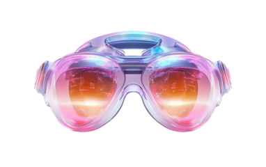 Transparent VR headset featuring glowing lenses for futuristic immersive virtual reality experiences