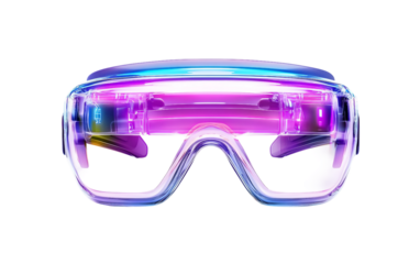Modern clear VR headset highlighting luminous lenses for advanced virtual and augmented reality applications