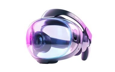 Futuristic clear VR headset highlighting see-through lenses for contemporary virtual and augmented reality use