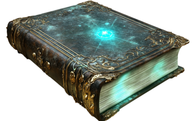 Detailed wizard book with glowing text and mystical designs for fantasy art and storytelling