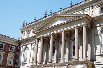 Osgoode Hall historic courthouse with classical architecture framed by trees in downtown Toronto, Canada. g.