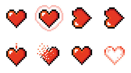 Obraz premium Pixel Heart Game Asset Collection on transparent background