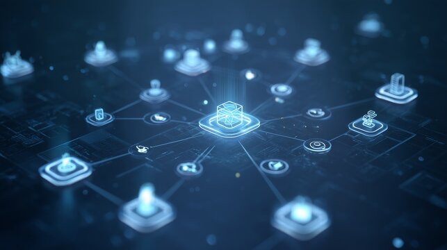 Exploring the Future of Connectivity and Data Interactions in a High-Tech Network Environment through Glowing Digital Nodes - Powered by Adobe
