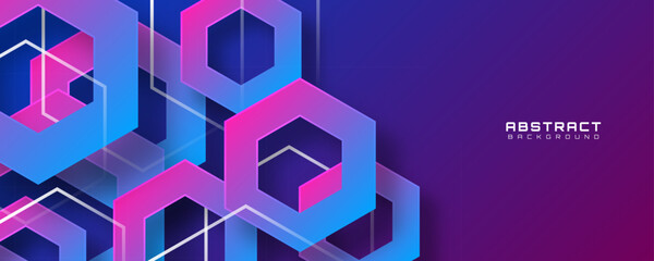 3D pink blue abstract background overlap layer on bright space with hexagons effect decoration. Modern graphic design element cutout style concept for web banner, art, flyer, card, or brochure cover