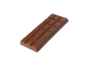 A rectangular chocolate bar, sectioned, presented against a stark black background