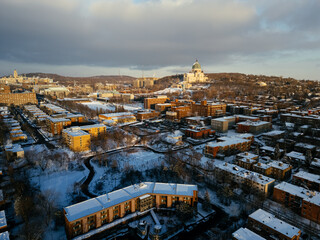 Aerial view of Oratory catholic cathedral basilica. Montreal, Quebec, Canada.