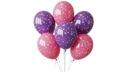 Bunch of pink and purple balloons isolated on transparent background